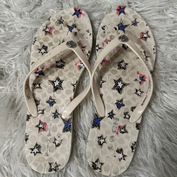 Coach Cream and Blue Star Sandals beach 🏖️ 🏝️ ☀️ Sz 10 - Picture 2 of 6